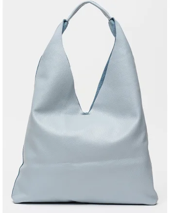 Geanta de piele cu bareta de umar si etui interior, Albastru deschis