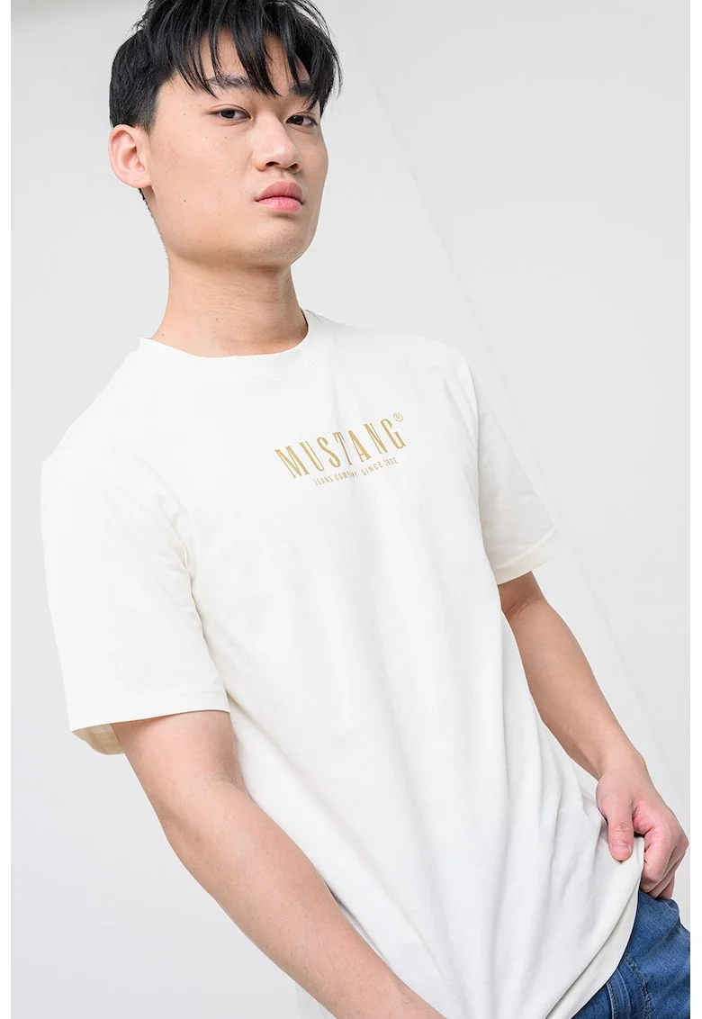 Tricou cu decolteu la baza gatului si logo Austin, Alb arctic