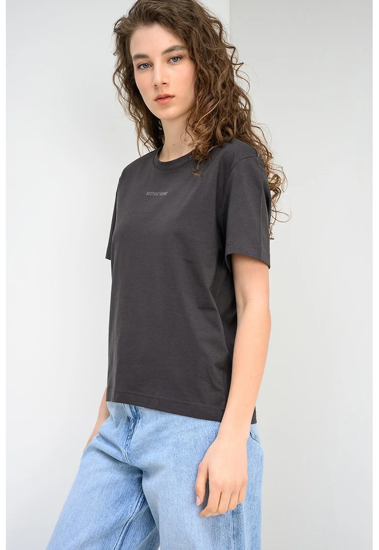 Tricou cu decolteu la baza gatului si logo Floris, Gri maur