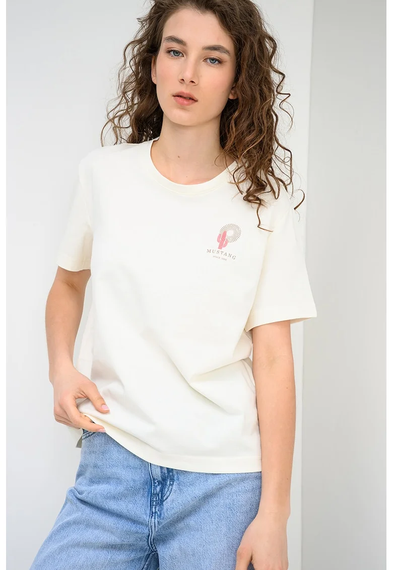 Tricou cu imprimeu grafic Floris, Alb fildes
