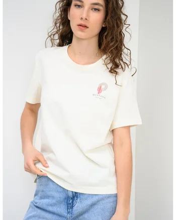 Tricou cu imprimeu grafic Floris, Alb fildes