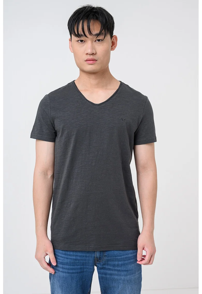 Tricou din bumbac cu decolteu in V Amado, Negru stins