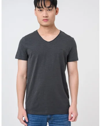 Tricou din bumbac cu decolteu in V Amado, Negru stins