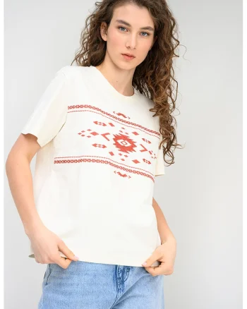Tricou cu imprimeu grafic Floris, Crem