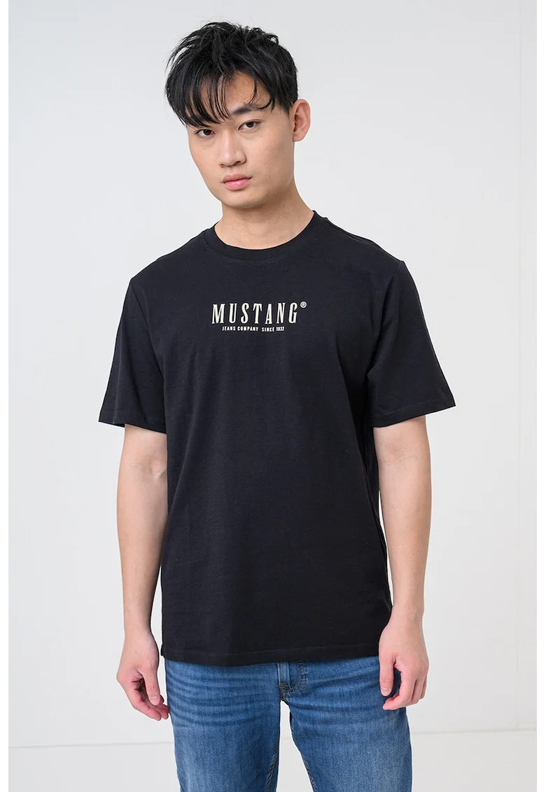 Tricou cu decolteu la baza gatului si logo Austin, Negru carbon