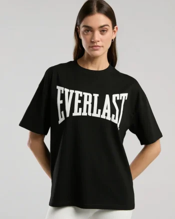 Tricou oversized de dama si imprimeu cu logo, Negru
