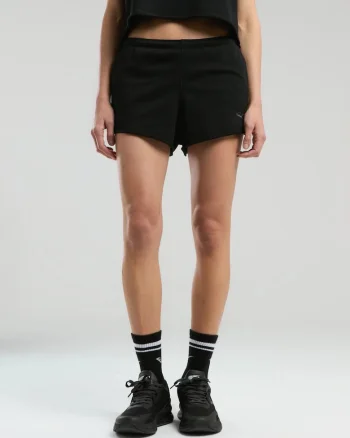 Pantaloni Scurti dama, talie elastica si snur, buzunare laterale si logo, Negru