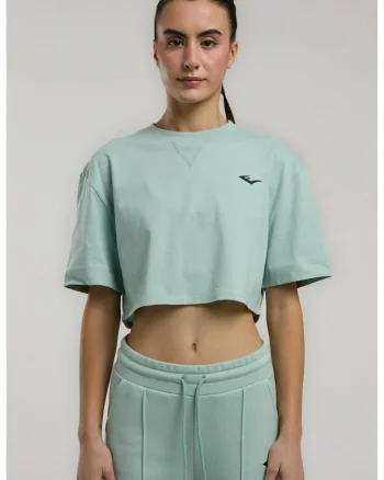 Tricou oversized scurt de dama si imprimeu cu logo pe spate, Verde