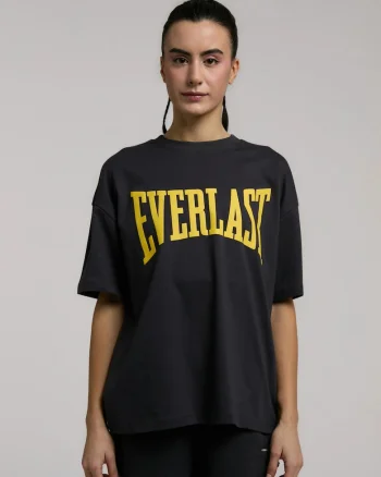 Tricou oversized de dama si imprimeu cu logo, Gri inchis