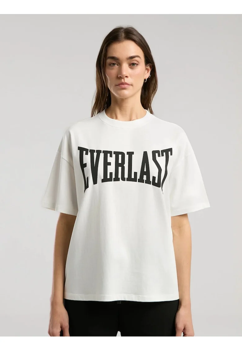 Tricou oversized de dama si imprimeu cu logo, Alb