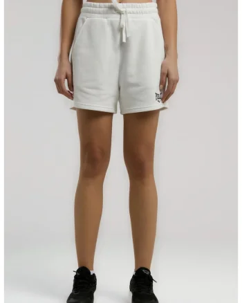 Pantaloni Scurti dama, talie elastica si snur, buzunare laterale si logo, Alb