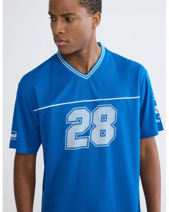 Tricou cu imprimeu si decolteu in V, Albastru royal/Albastru glaciar