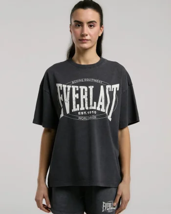 Tricou overisized de dama si imprimeu cu logo, Gri
