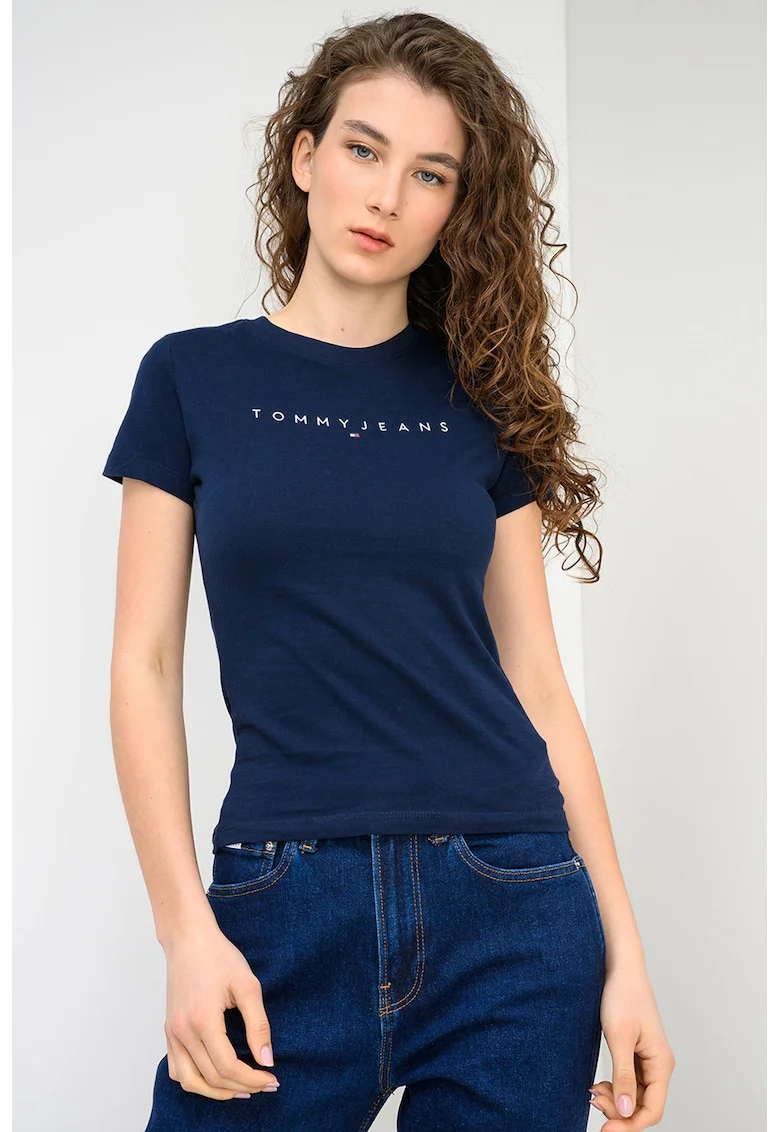 Tricou slim fit cu imprimeu logo, Albastru ultramarin