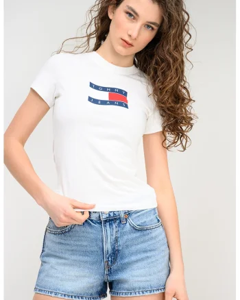 Tricou cu decolteu la baza gatului si logo, Alb/Bleumarin