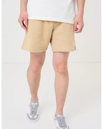 Pantaloni scurti din bumbac cu imprimeu logo, Maro camel