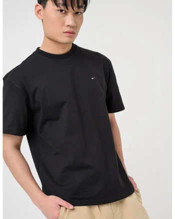 Tricou din bumbac cu decolteu la baza gatului, Negru