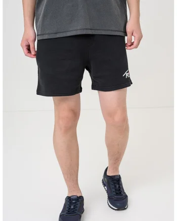 Pantaloni scurti din bumbac cu imprimeu logo, Negru