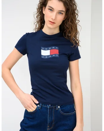 Tricou cu decolteu la baza gatului si logo, Alb/Albastru ultramarin