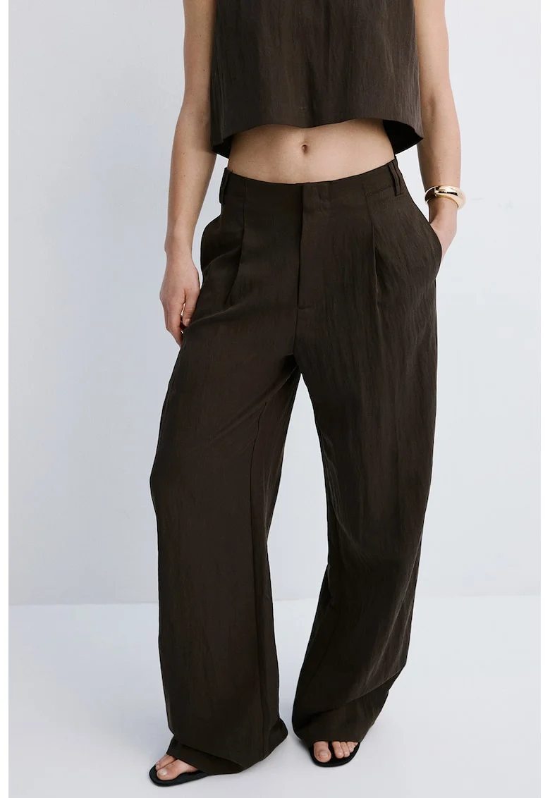 Pantaloni relaxed-fit din amestec de lyocell cu croiala dreapta, Maro inchis