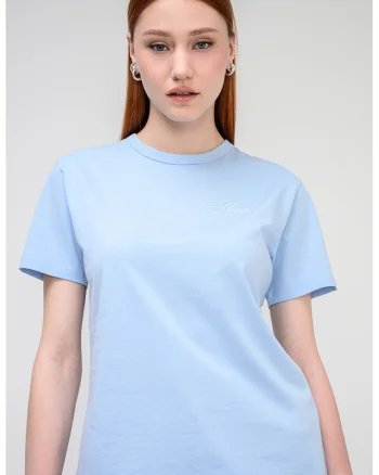 Tricou de bumbac cu logo mic brodat, Albastru pastel