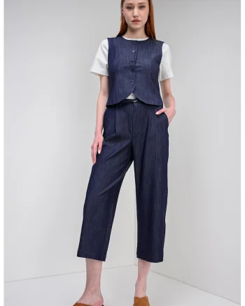 Pantaloni trei sferturi cu o curea, Bleumarin