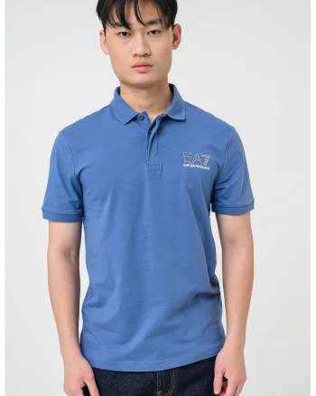 Tricou polo cu imprimeu logo pe partea din spate Visibility, Alb/Albastru cobalt