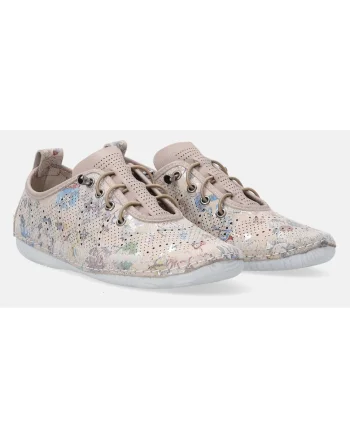 Pantofi sport din piele cu model floral si perforatii decorative,