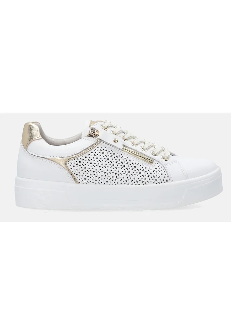 Pantofi sport din piele naturala cu detalii perforate si fermoar