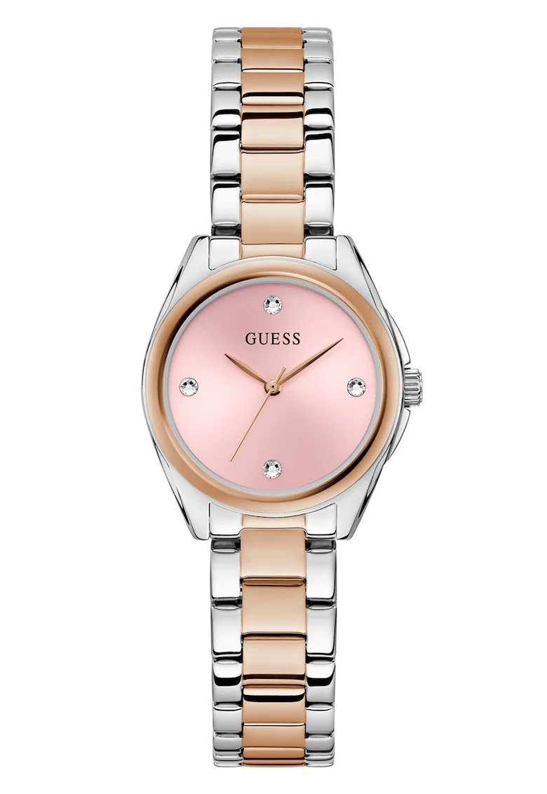 Ceas in doua nuante, cu bratara metalica, Auriu rose/Argintiu