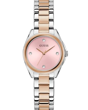 Ceas in doua nuante, cu bratara metalica, Auriu rose/Argintiu