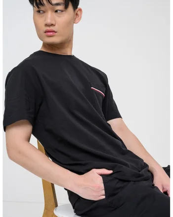 Tricou din bumbac cu buuznar pe piept, Negru