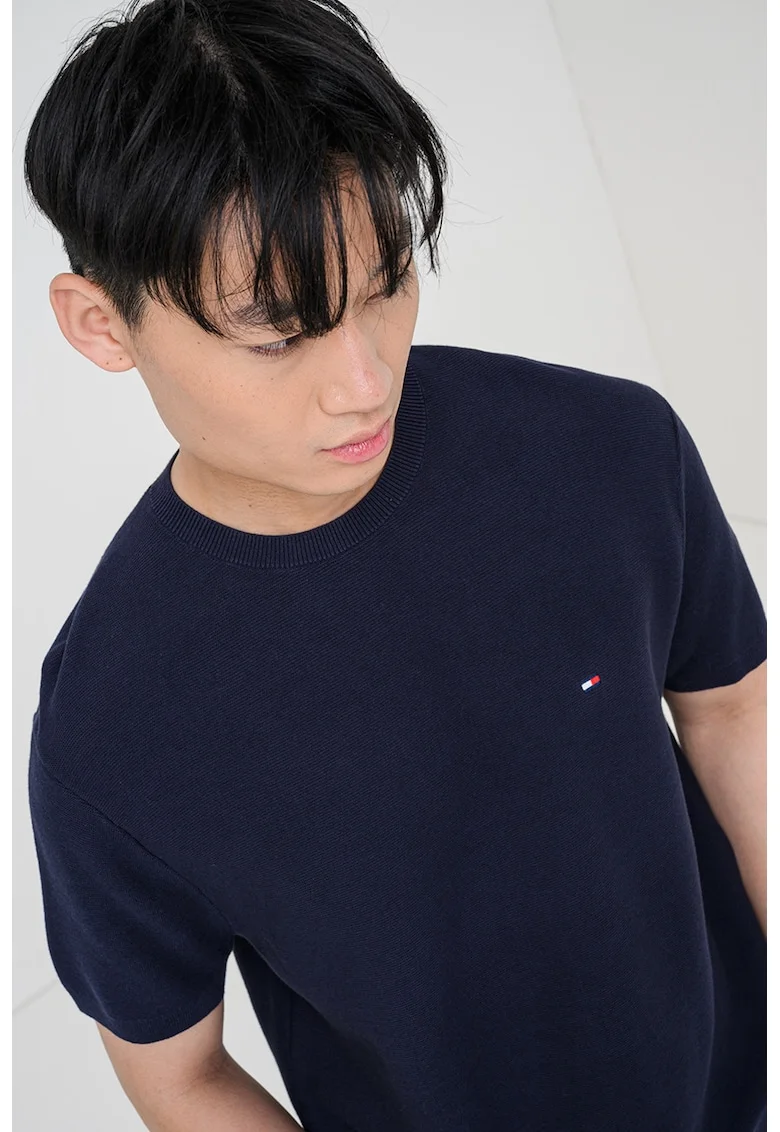 Tricou din tricot cu decolteu la baza gatului, Albastru ultramarin