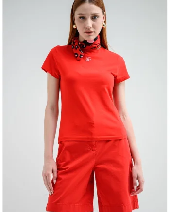 Tricou slim-fit din amestec de bumbac cu logo, Rosu