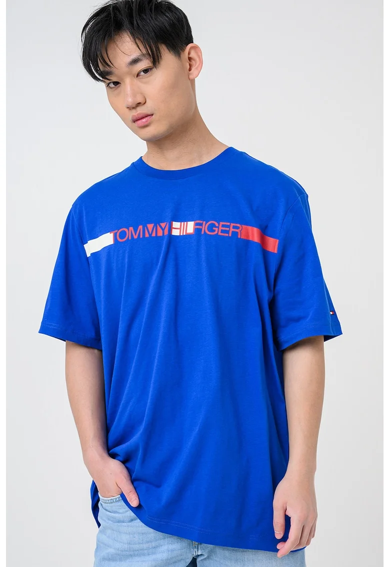 Tricou cu decolteu la baza gatului si logo, Albastru royal