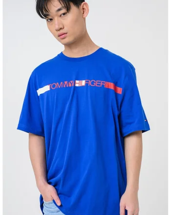 Tricou cu decolteu la baza gatului si logo, Albastru royal