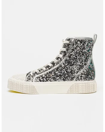 Tenisi mid-high cu aplicatii de paiete, Argintiu