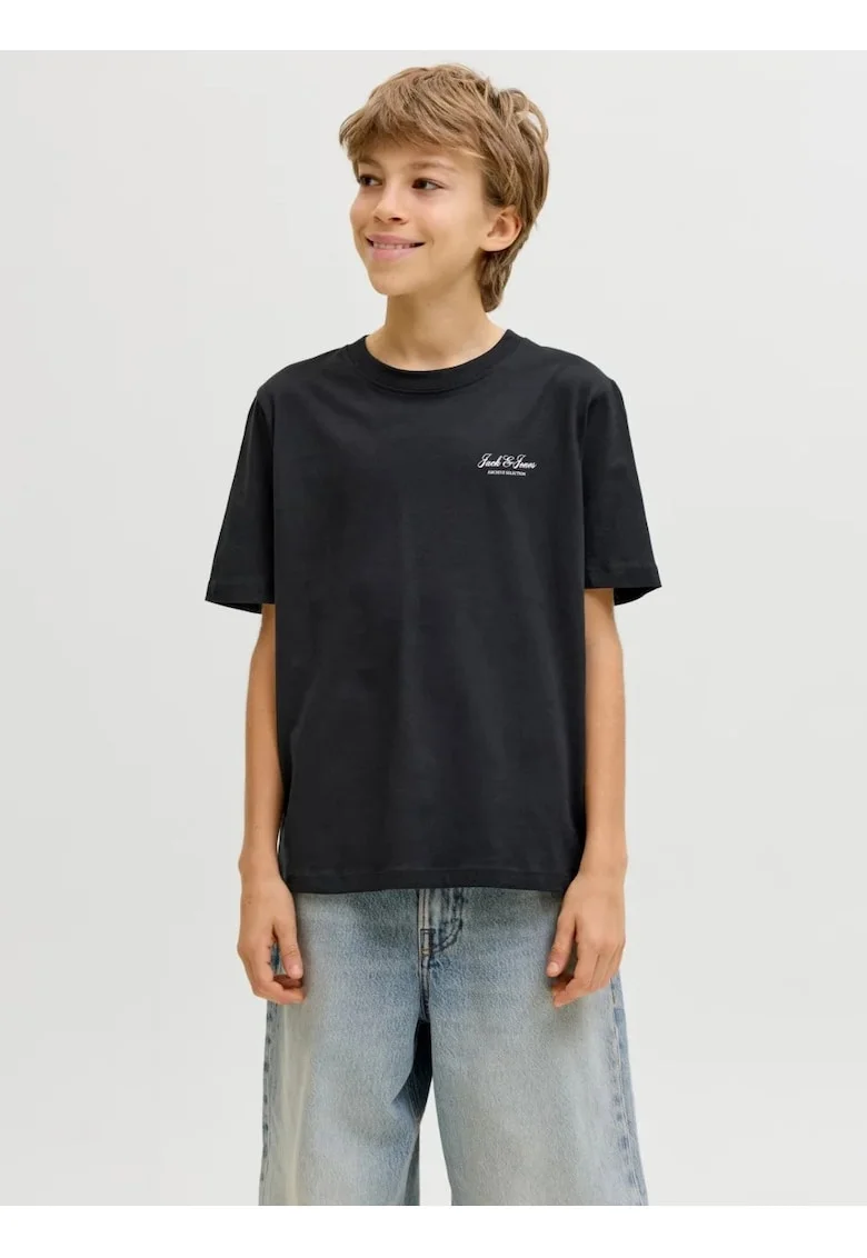 Tricou din bumbac, baieti, cu decolteu la baza gatului, Negru,