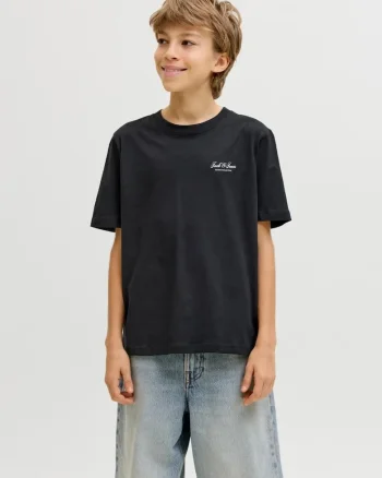 Tricou din bumbac, baieti, cu decolteu la baza gatului, Negru,