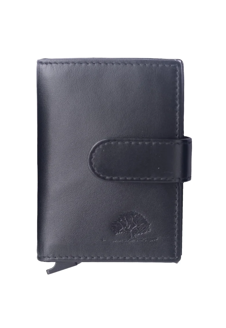 Portofel unisex piele naturala 7 x 10 cm, Royal Nappa,, Negru/Argintiu