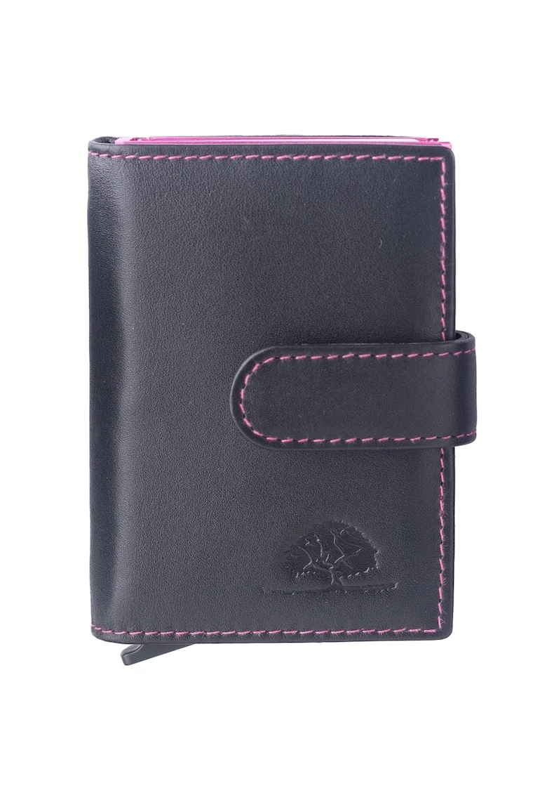 Portofel unisex piele naturala 7 x 10 cm, Royal Nappa,, Negru/Roz