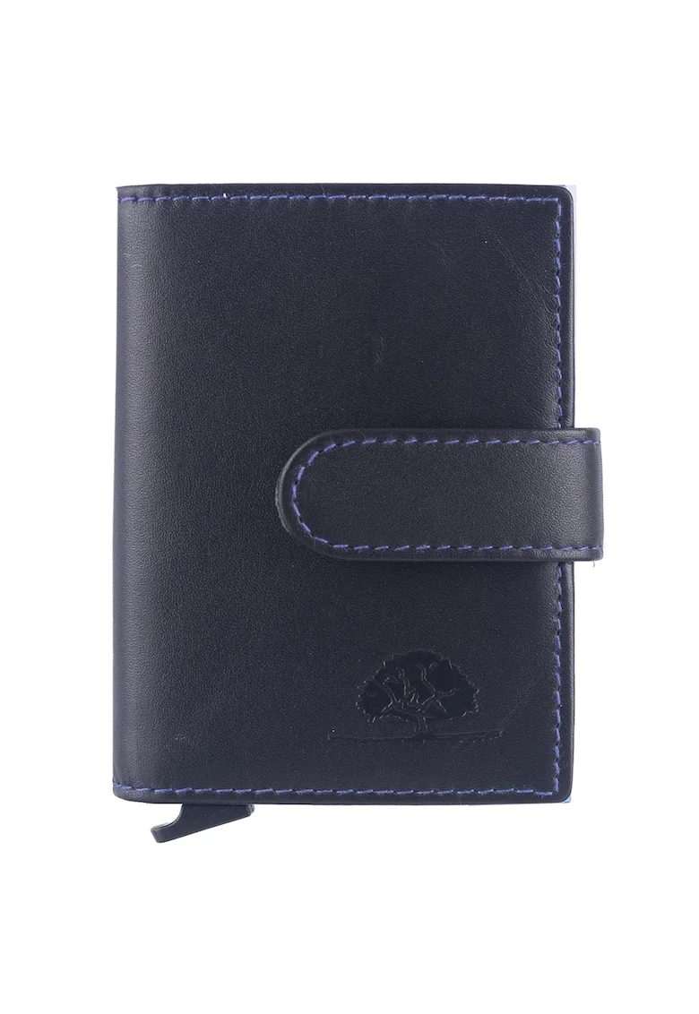 Portofel unisex piele naturala 7 x 10 cm, Royal Nappa,, Negru/Albastru
