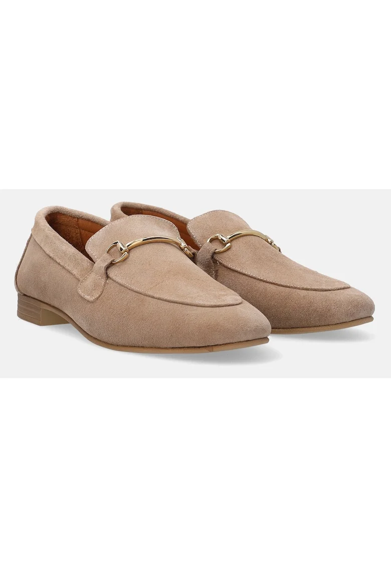 Pantofi loafer din piele intoarsa cu aplicatie metalica