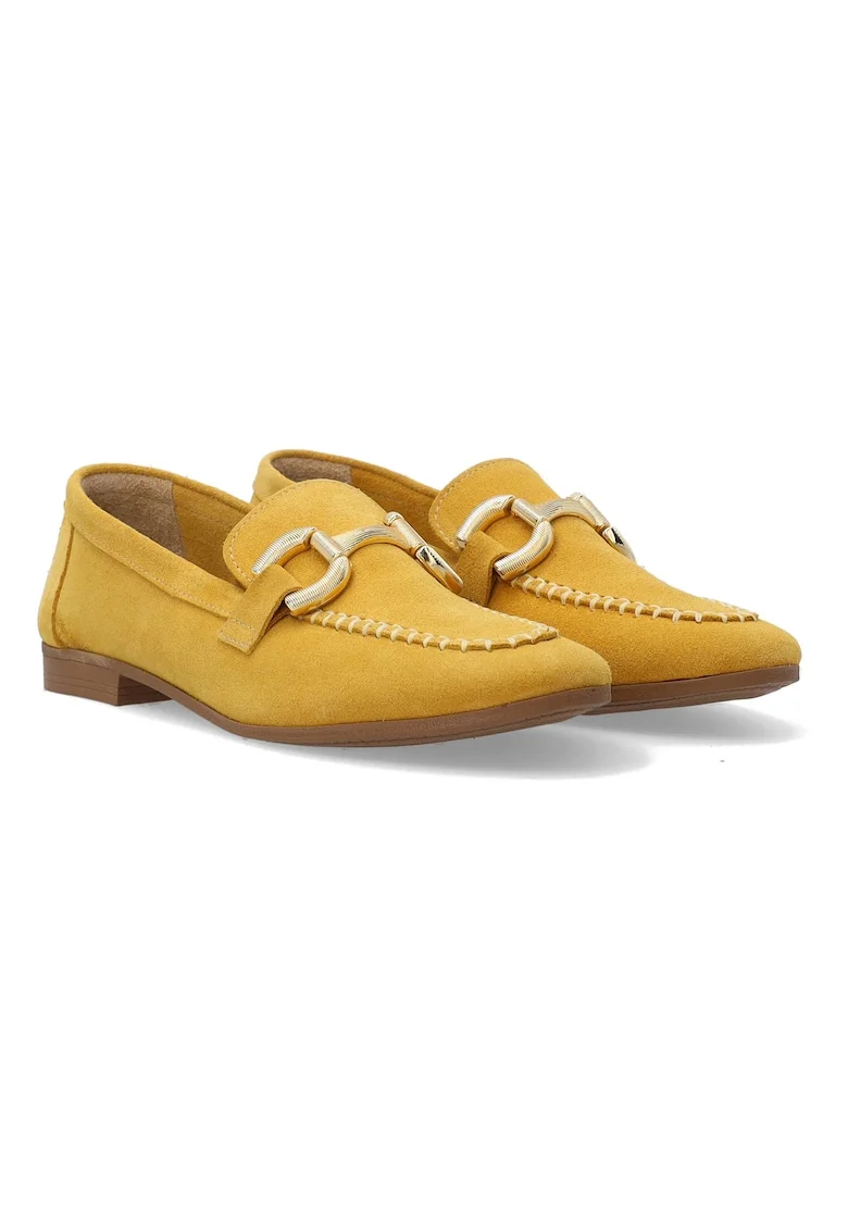Pantofi loafer din piele intoarsa cu detaliu metalic decorativ