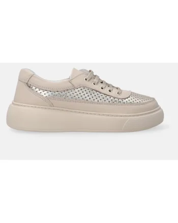 Pantofi sport wedge de piele cu profil jos si model perforat