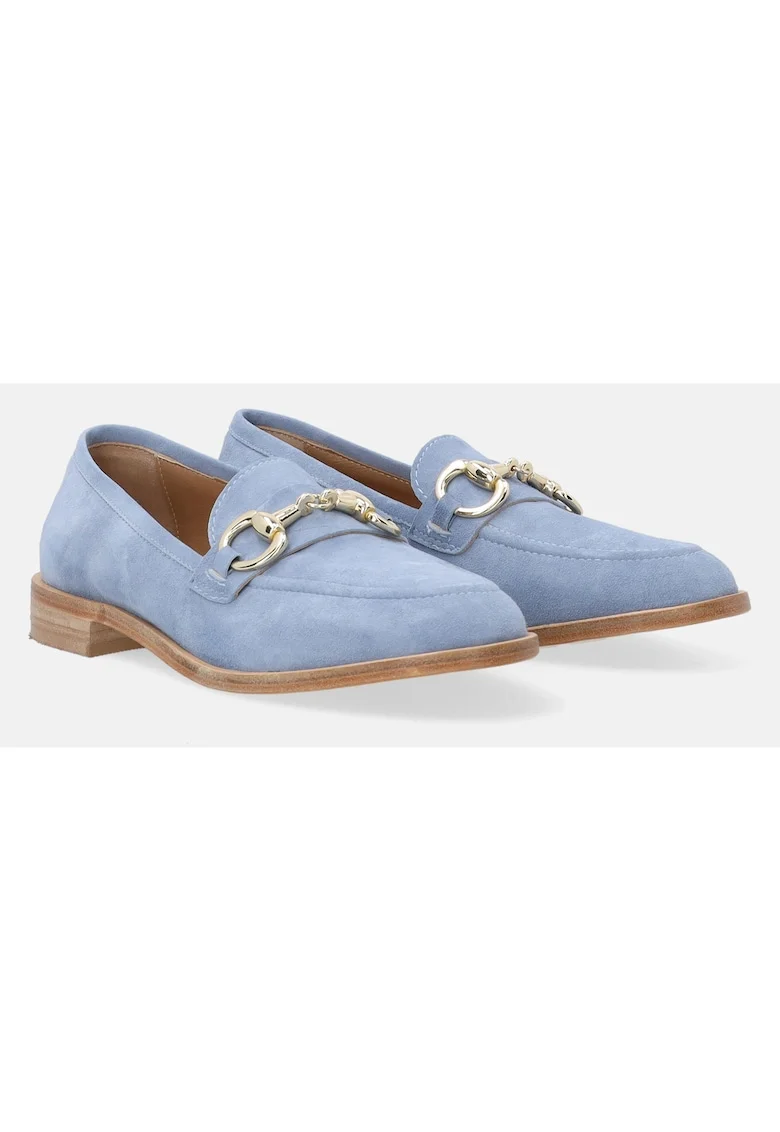 Pantofi loafer din piele intoarsa cu detaliu metalic,