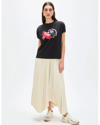 Tricou din bumbac cu imprimeu grafic, Negru stins/Rosu deschis