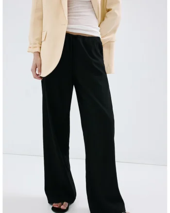 Pantaloni drepti cu talie ajustabila, Negru