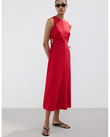 Rochie dreapta cu decupaje si snururi, Rosu