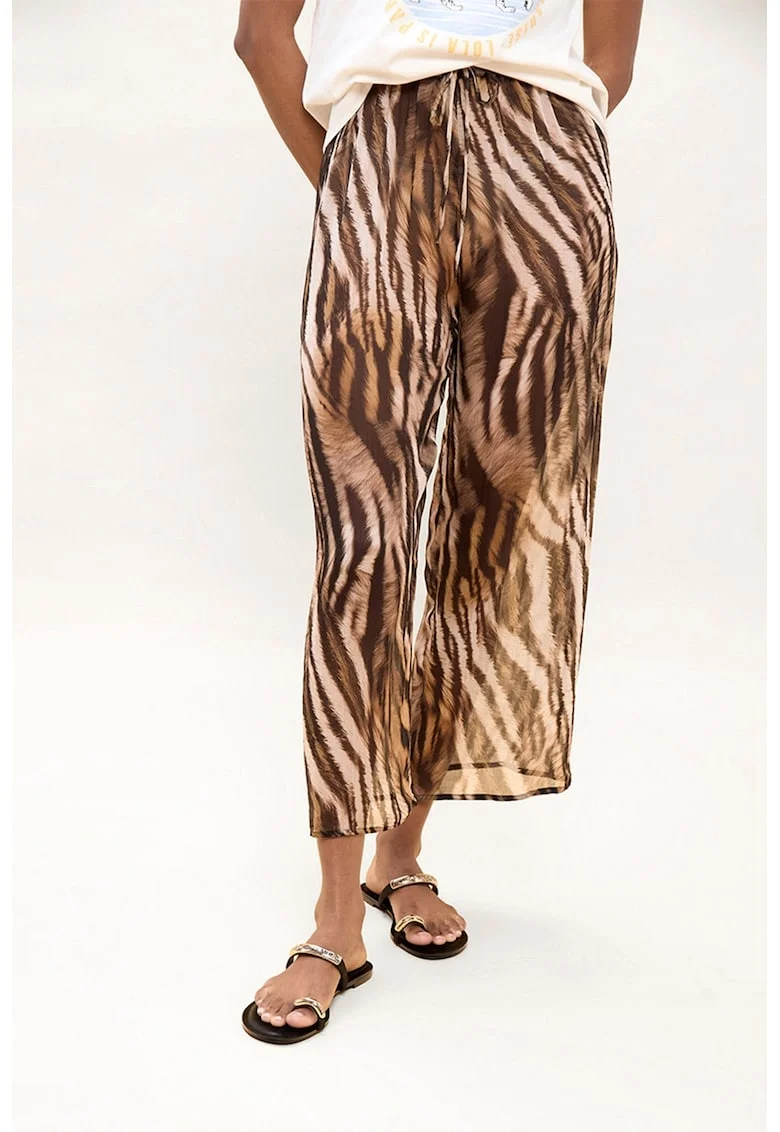 Pantaloni crop semitransparenti, Alb fildes/Maro
